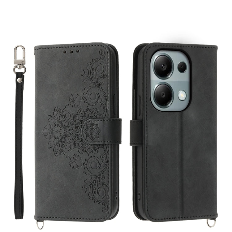 Skin-feel Flowers Embossed Wallet Leather Phone Case