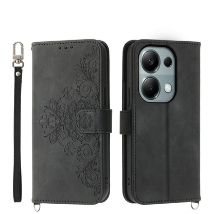Skin-feel Flowers Embossed Wallet Leather Phone Case