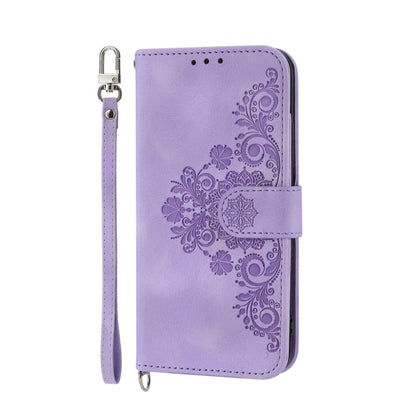Skin-feel Flowers Embossed Wallet Leather Phone Case