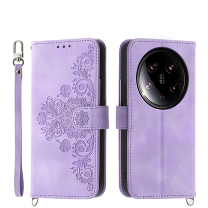 Skin-feel Flowers Embossed Wallet Leather Phone Case