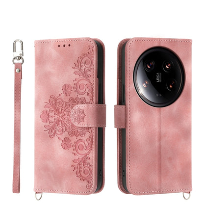 Skin-feel Flowers Embossed Wallet Leather Phone Case