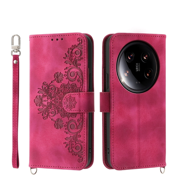 Skin-feel Flowers Embossed Wallet Leather Phone Case
