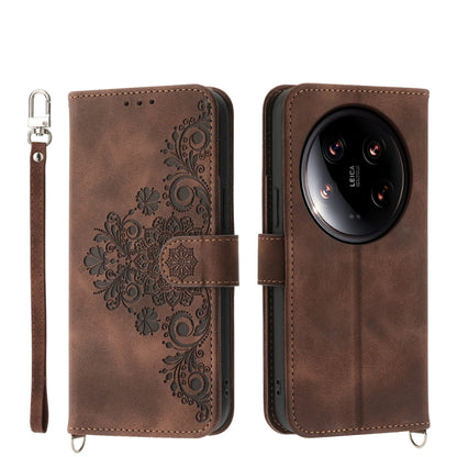 Skin-feel Flowers Embossed Wallet Leather Phone Case