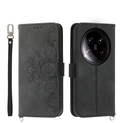 Skin-feel Flowers Embossed Wallet Leather Phone Case