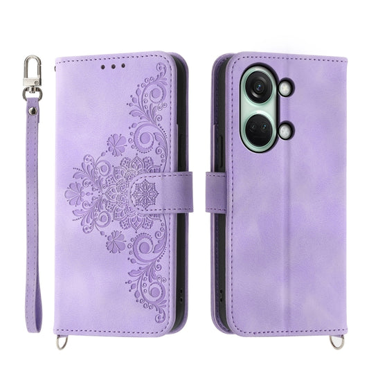 Skin-feel Flowers Embossed Wallet Leather Phone Case