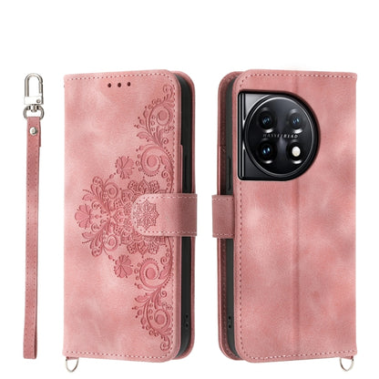 Skin-feel Flowers Embossed Wallet Leather Phone Case