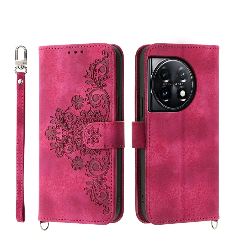 Skin-feel Flowers Embossed Wallet Leather Phone Case