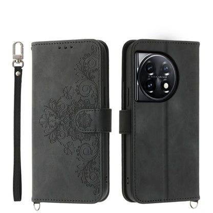 Skin-feel Flowers Embossed Wallet Leather Phone Case