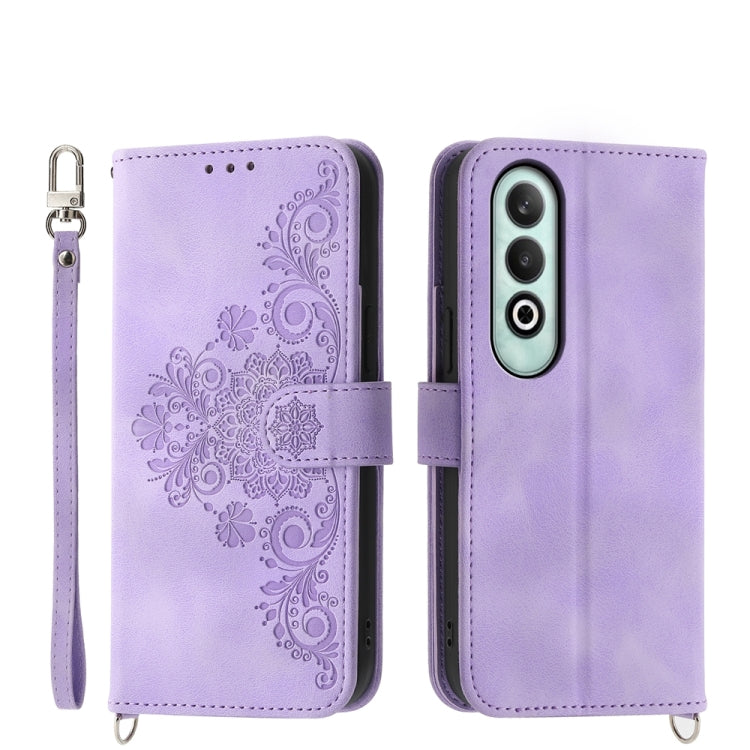 Skin-feel Flowers Embossed Wallet Leather Phone Case, For OnePlus 13R / Ace 5 / Ace 5 Pro, For OnePlus Nord 4 5G, For OnePlus Ace 3V, For OnePlus Nord CE4 5G