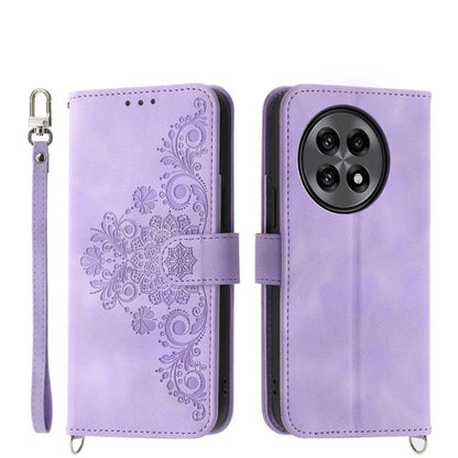 Skin-feel Flowers Embossed Wallet Leather Phone Case, For OnePlus 13R / Ace 5 / Ace 5 Pro, For OnePlus Nord 4 5G, For OnePlus Ace 3V, For OnePlus Nord CE4 5G