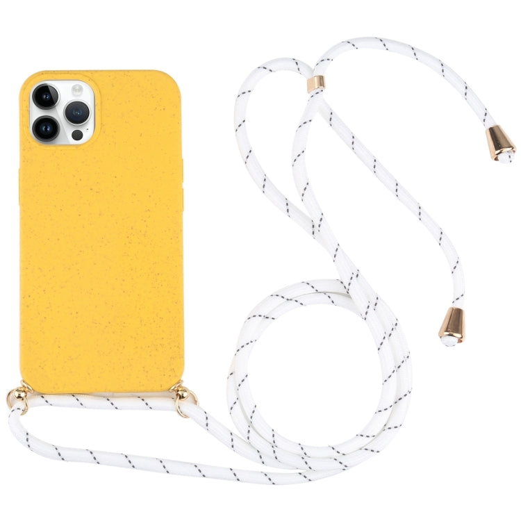 Wheat Straw TPU Shockproof Phone Case with Neck Lanyard, For iPhone 16, For iPhone 15 Pro Max, For iPhone 15 Pro