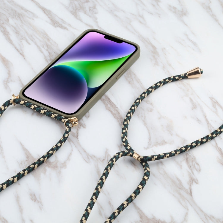 Wheat Straw TPU Shockproof Phone Case with Neck Lanyard, For iPhone 15 Plus, For iPhone 15