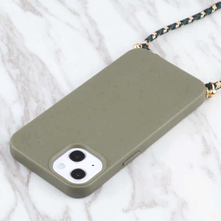 Wheat Straw TPU Shockproof Phone Case with Neck Lanyard, For iPhone 15 Plus, For iPhone 15