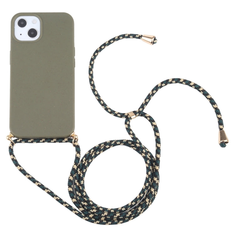Wheat Straw TPU Shockproof Phone Case with Neck Lanyard, For iPhone 15 Plus, For iPhone 15
