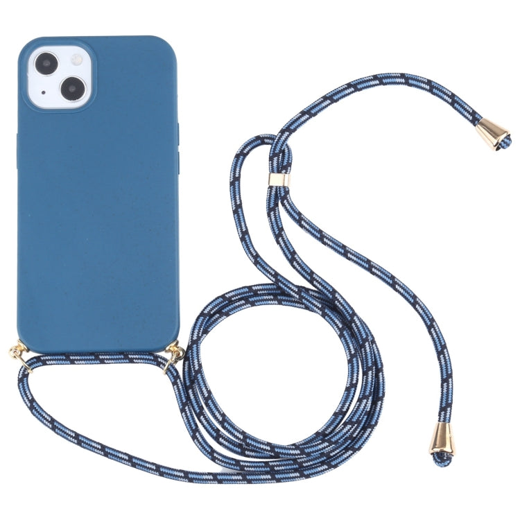 Wheat Straw TPU Shockproof Phone Case with Neck Lanyard, For iPhone 15 Plus, For iPhone 15