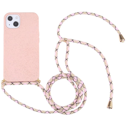 Wheat Straw TPU Shockproof Phone Case with Neck Lanyard, For iPhone 15 Plus, For iPhone 15