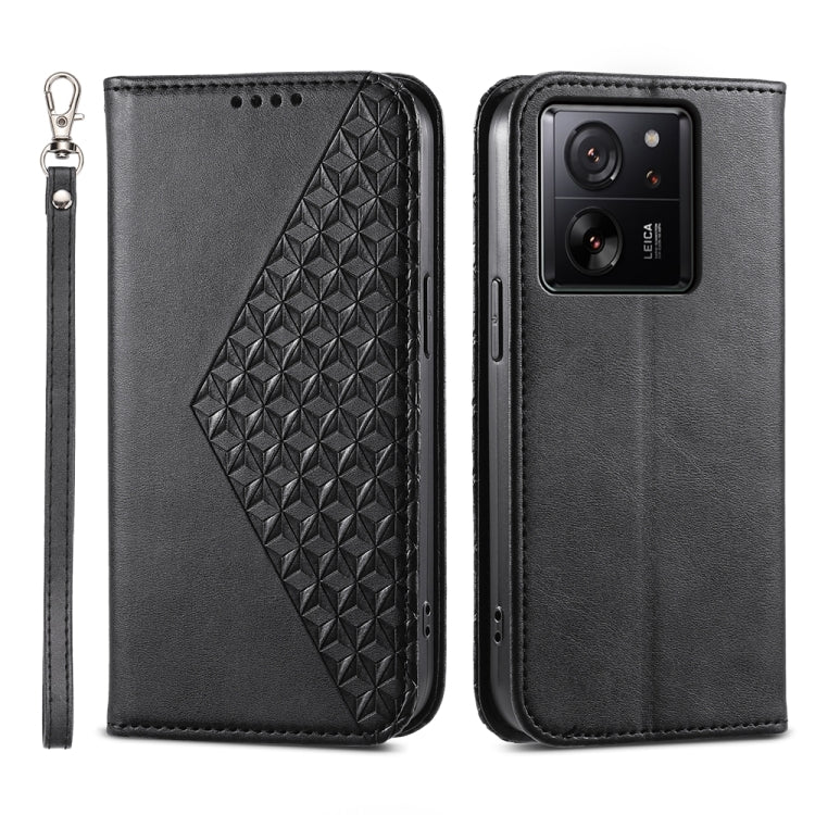 Cubic Grid Calf Texture Magnetic Leather Phone Case