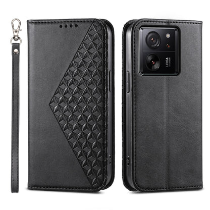 Cubic Grid Calf Texture Magnetic Leather Phone Case