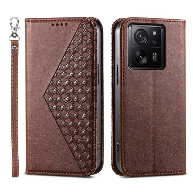 Cubic Grid Calf Texture Magnetic Leather Phone Case