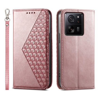 Cubic Grid Calf Texture Magnetic Leather Phone Case