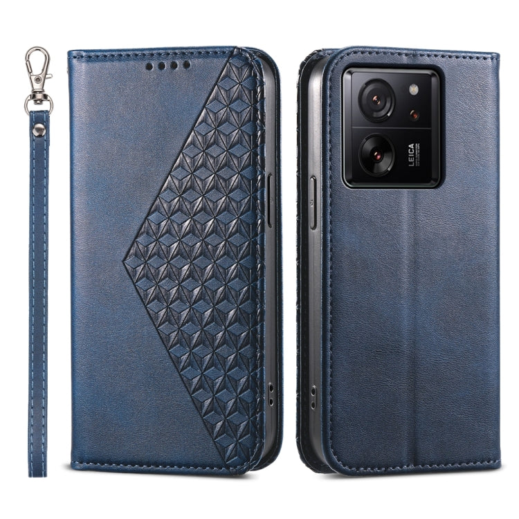 Cubic Grid Calf Texture Magnetic Leather Phone Case