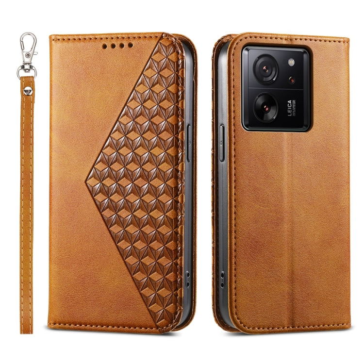Cubic Grid Calf Texture Magnetic Leather Phone Case