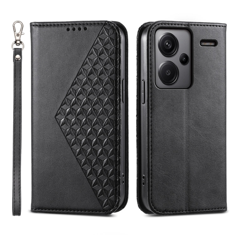 Cubic Grid Calf Texture Magnetic Leather Phone Case