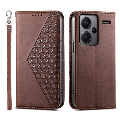 Cubic Grid Calf Texture Magnetic Leather Phone Case