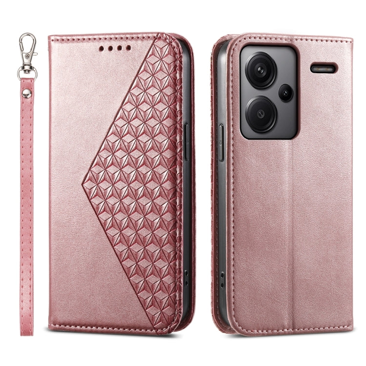 Cubic Grid Calf Texture Magnetic Leather Phone Case