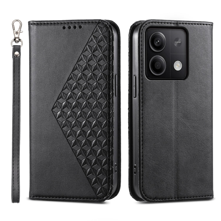 Cubic Grid Calf Texture Magnetic Leather Phone Case