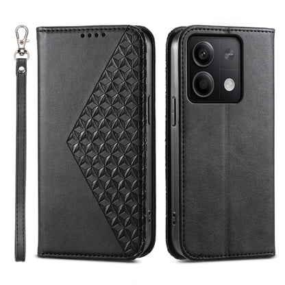 Cubic Grid Calf Texture Magnetic Leather Phone Case