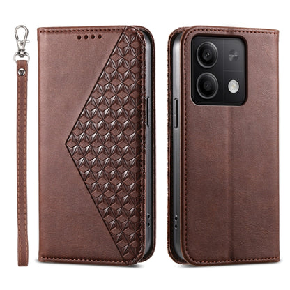 Cubic Grid Calf Texture Magnetic Leather Phone Case