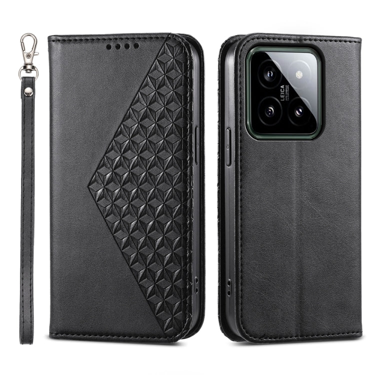 Cubic Grid Calf Texture Magnetic Leather Phone Case