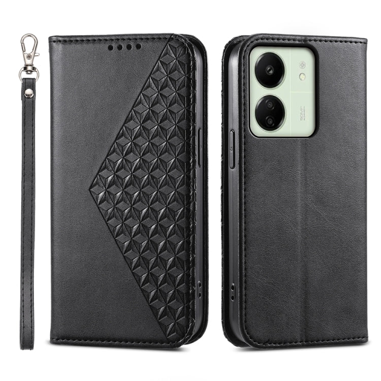Cubic Grid Calf Texture Magnetic Leather Phone Case