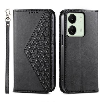 Cubic Grid Calf Texture Magnetic Leather Phone Case