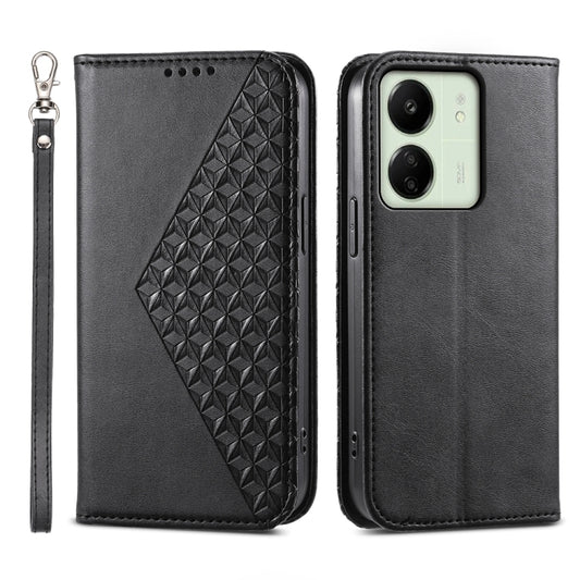 Cubic Grid Calf Texture Magnetic Leather Phone Case