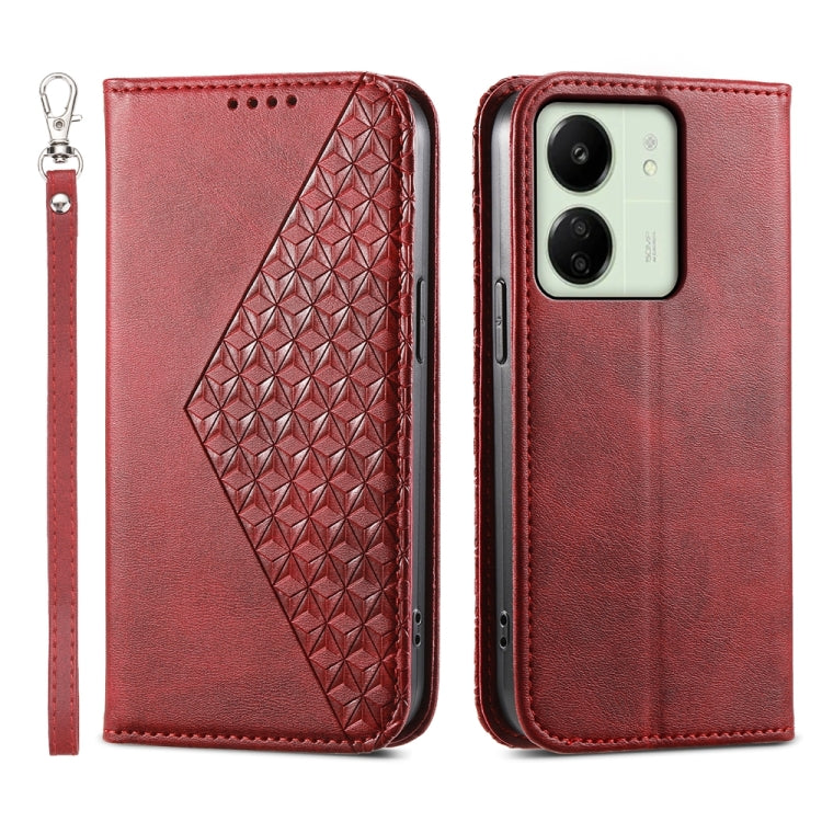 Cubic Grid Calf Texture Magnetic Leather Phone Case