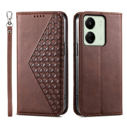 Cubic Grid Calf Texture Magnetic Leather Phone Case