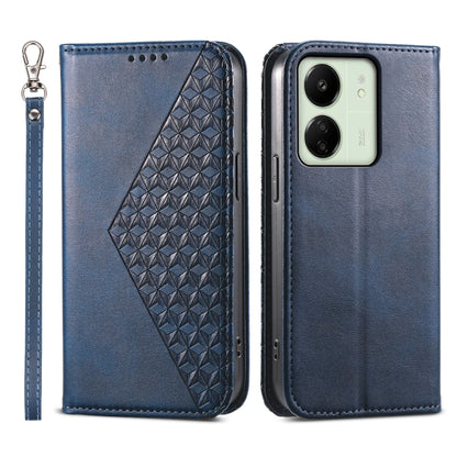 Cubic Grid Calf Texture Magnetic Leather Phone Case