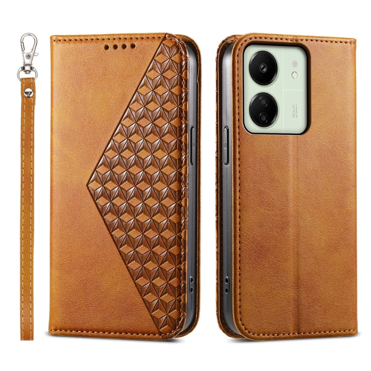 Cubic Grid Calf Texture Magnetic Leather Phone Case