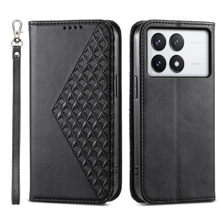 Cubic Grid Calf Texture Magnetic Leather Phone Case