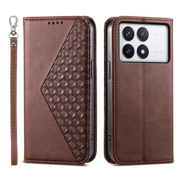 Cubic Grid Calf Texture Magnetic Leather Phone Case
