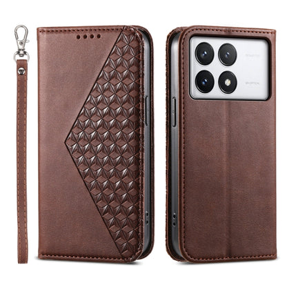 Cubic Grid Calf Texture Magnetic Leather Phone Case