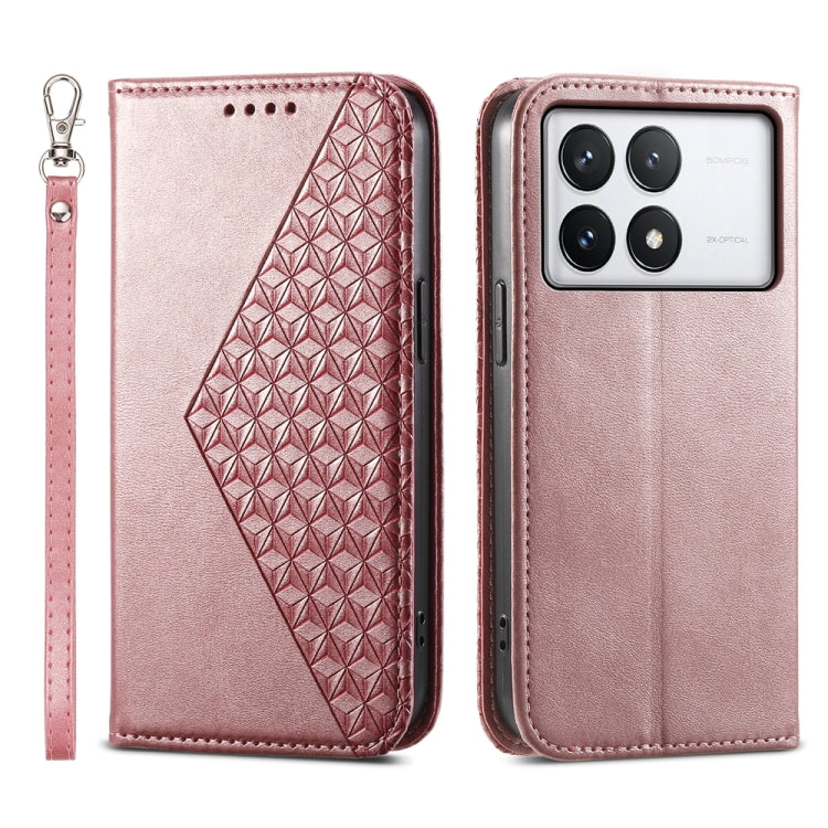 Cubic Grid Calf Texture Magnetic Leather Phone Case