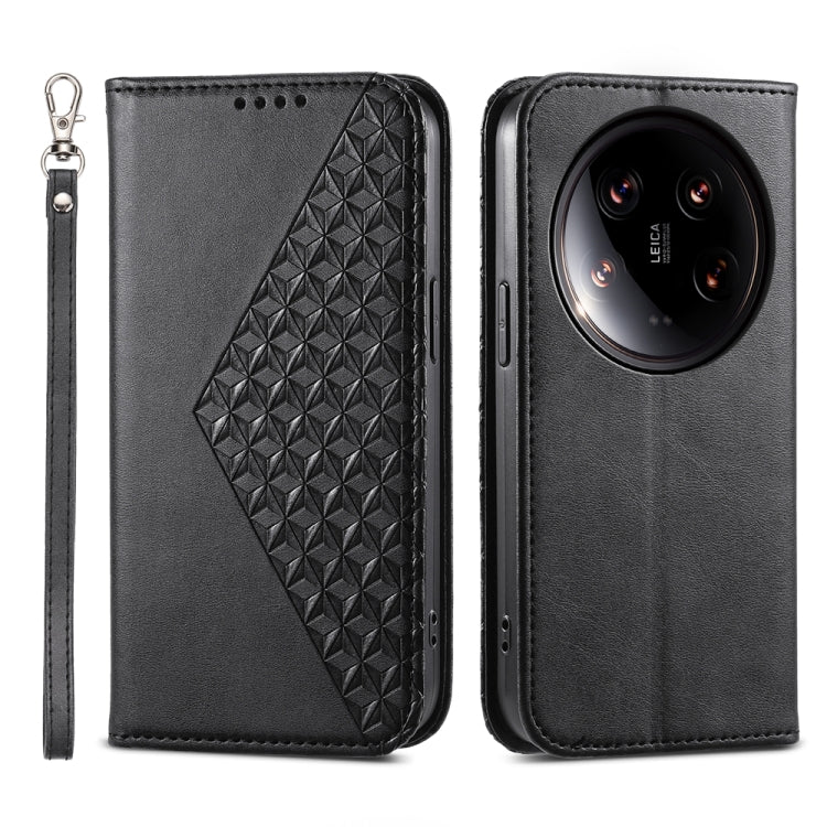 Cubic Grid Calf Texture Magnetic Leather Phone Case