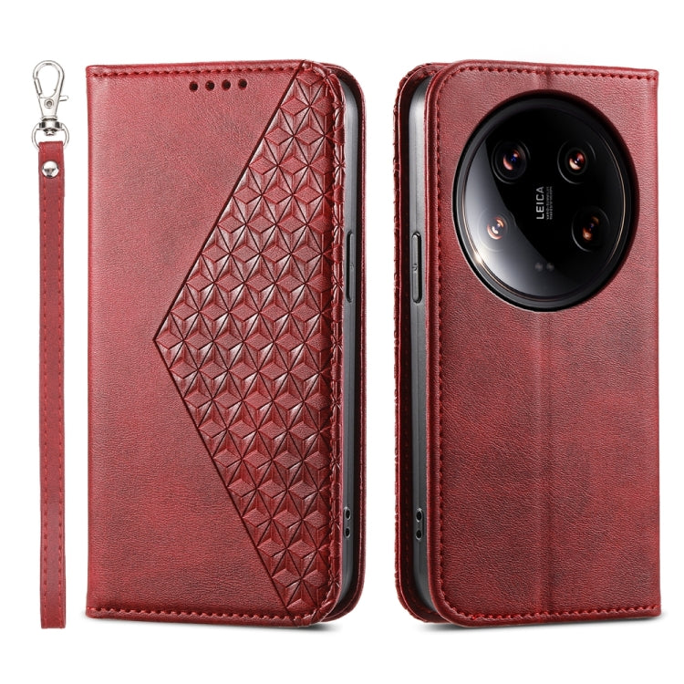Cubic Grid Calf Texture Magnetic Leather Phone Case