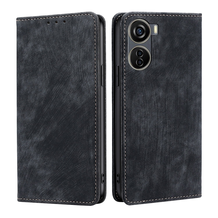 RFID Anti-theft Brush Magnetic Leather Phone Case, For ZTE Axon 40 Lite