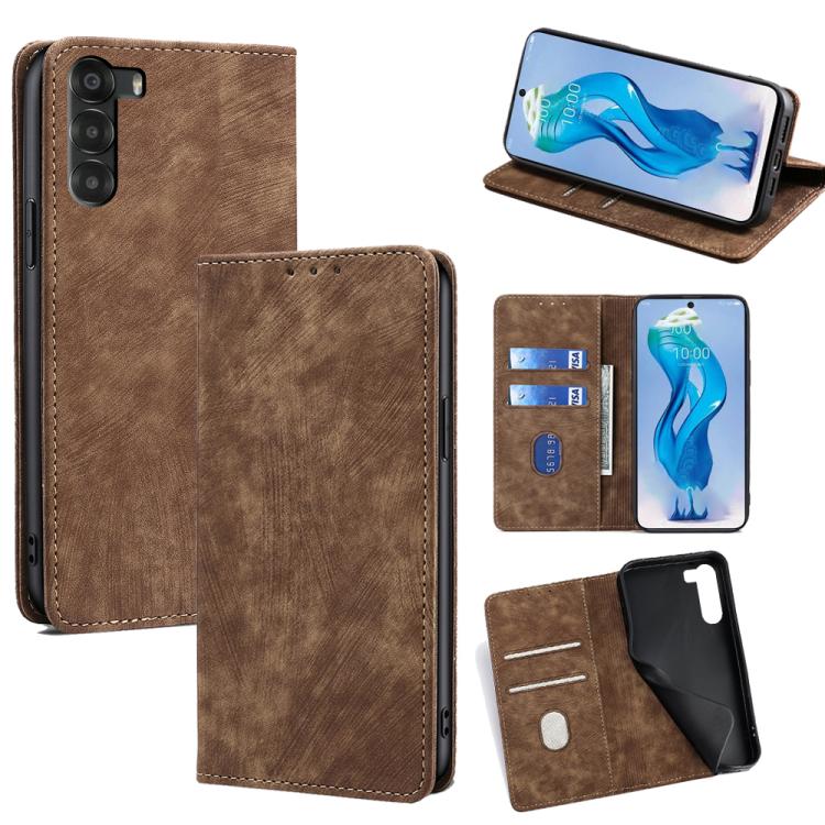 RFID Anti-theft Brush Magnetic Leather Phone Case, For ZTE Kantan Sumaho 4 A402ZT, For ZTE Blade A35e 4G, For ZTE nubia S 5G A403ZT, For ZTE nubia RedMagic 10 Pro
