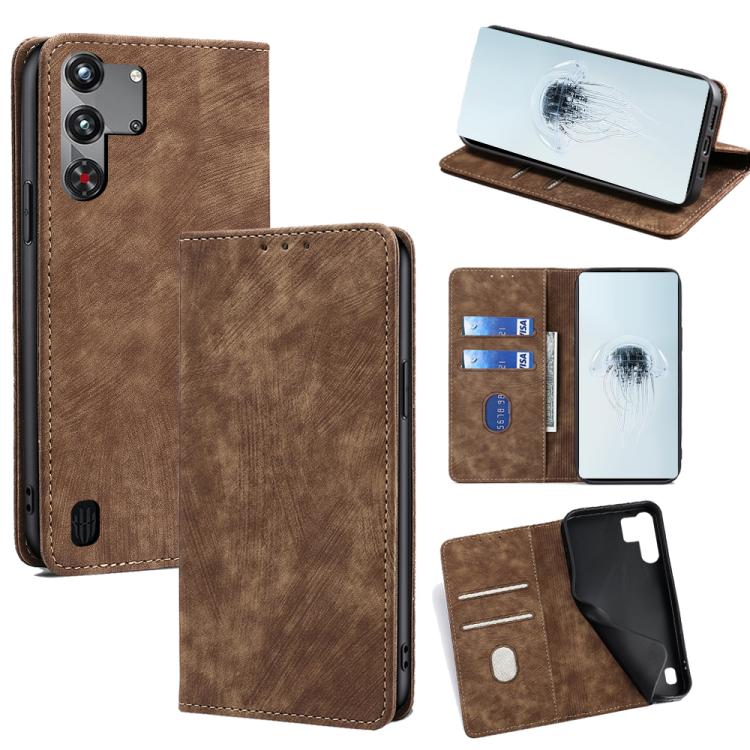 RFID Anti-theft Brush Magnetic Leather Phone Case, For ZTE Kantan Sumaho 4 A402ZT, For ZTE Blade A35e 4G, For ZTE nubia S 5G A403ZT, For ZTE nubia RedMagic 10 Pro