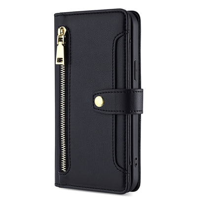 Sheep Texture Cross-body Zipper Wallet Leather Phone Case